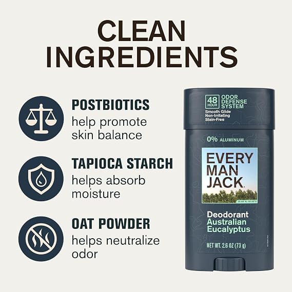 Every Man Jack Aluminum Free Deodorant for Men, Australian Eucalyptus, 2pk