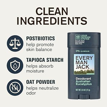Every Man Jack Aluminum Free Deodorant for Men, Australian Eucalyptus, 2pk