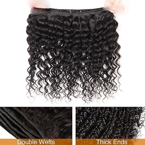 Miniatura 4 de Weydlor Paquetes de cabello humano ondulado profundo de 18, 20 y 22 pulgadas, paquete de cabello humano virgen brasileño sin procesar, 3 manojos de
