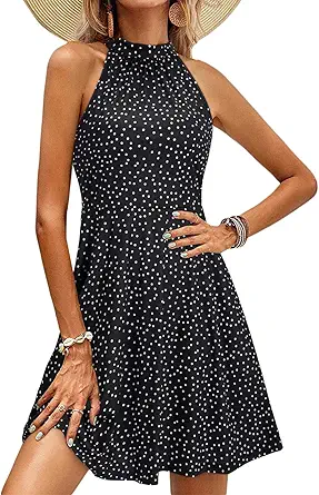 OUGES Women's Halter Neck Floral Summer Casual Sundress