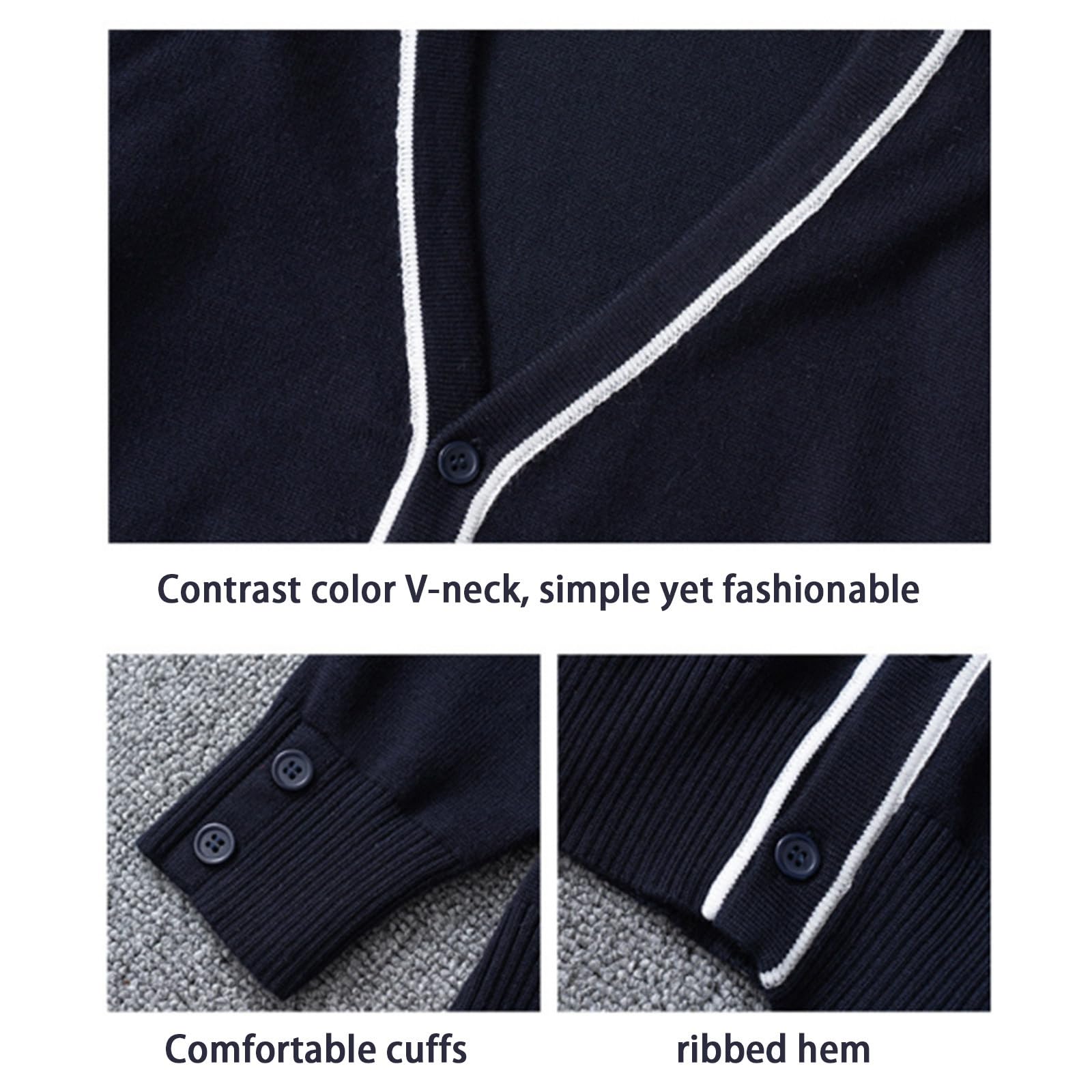 Generico Cardigan Lavorato a Maglia per Ragazzi Scollo V Stile Britannico Casual Scuola Comodo Caldo Autunno Inverno Giacca Elegante Quotidiano