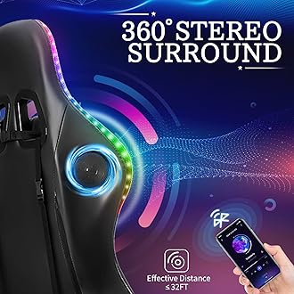 HOFFREE RGB Gaming Chair with Speakers Massage Computer Gaming Chair with LED Lights and Footrest High Back Video Game Chair for Adults Purple and Black