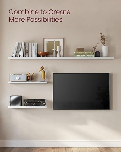Miniatura 5 de VASAGLE ULWS057W01 - Juego de 3 estantes flotantes, para montaje en pared, 8 x 23.6 x 1.5 pulgadas, estantes de exhibición para marcos de fotos,