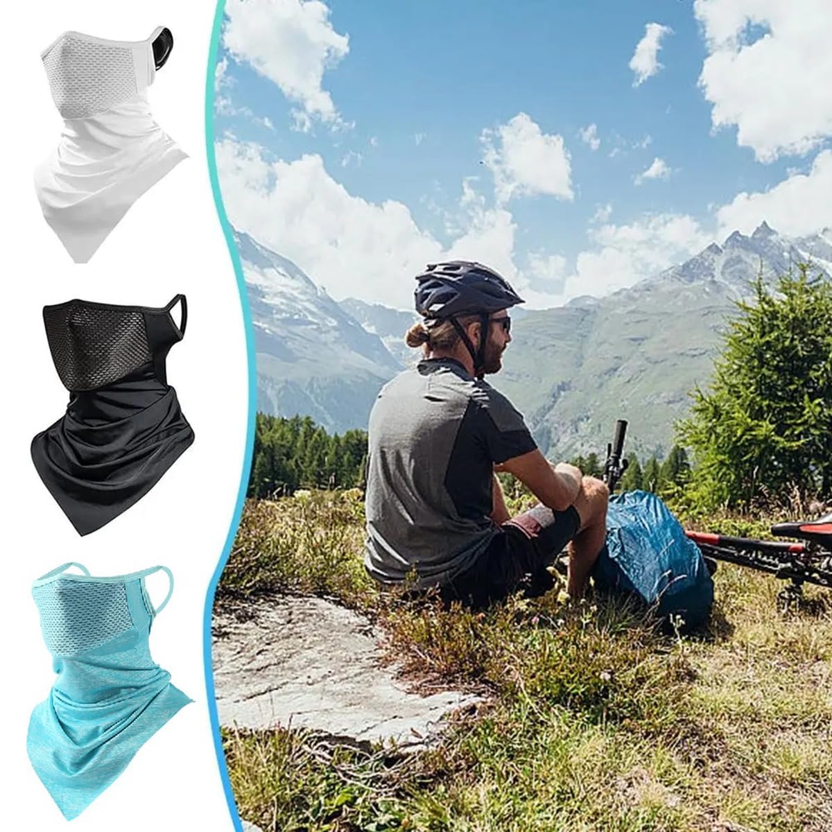 Paquete de 3 máscaras triangulares colgantes para orejas, protección solar de verano, máscara facial de seda de hielo, polaina para el cuello, bandana para exteriores