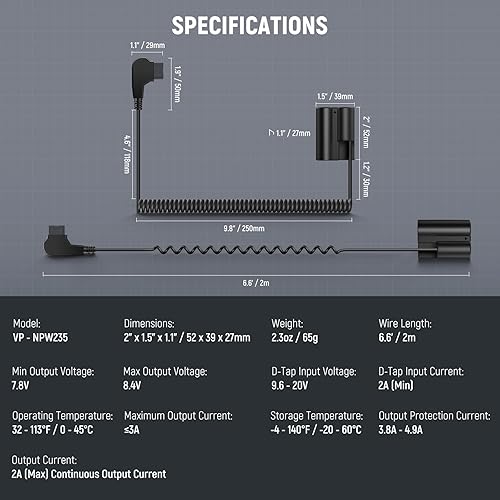 Miniatura 52 de NEEWER D Tap to NP-F550 Batería ficticia con cable para batería de montaje en V, fuente de alimentación estable para RGB660 RGB1200 RGB168 BH20B Luz