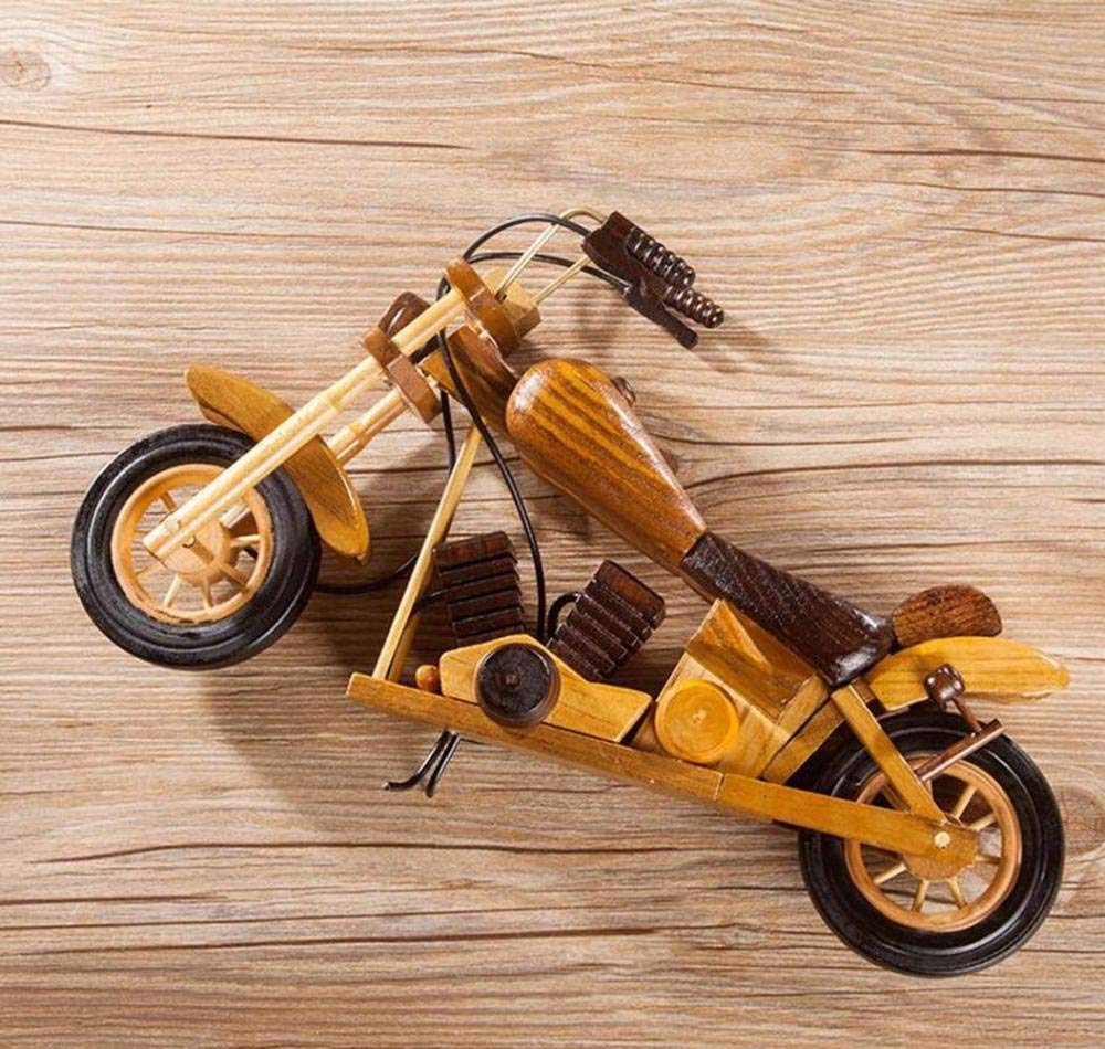Modello Moto In Legno Vintage - Decorazione Da Tavolo Retrò Per Casa, Ufficio O Appartamento - Foto 6