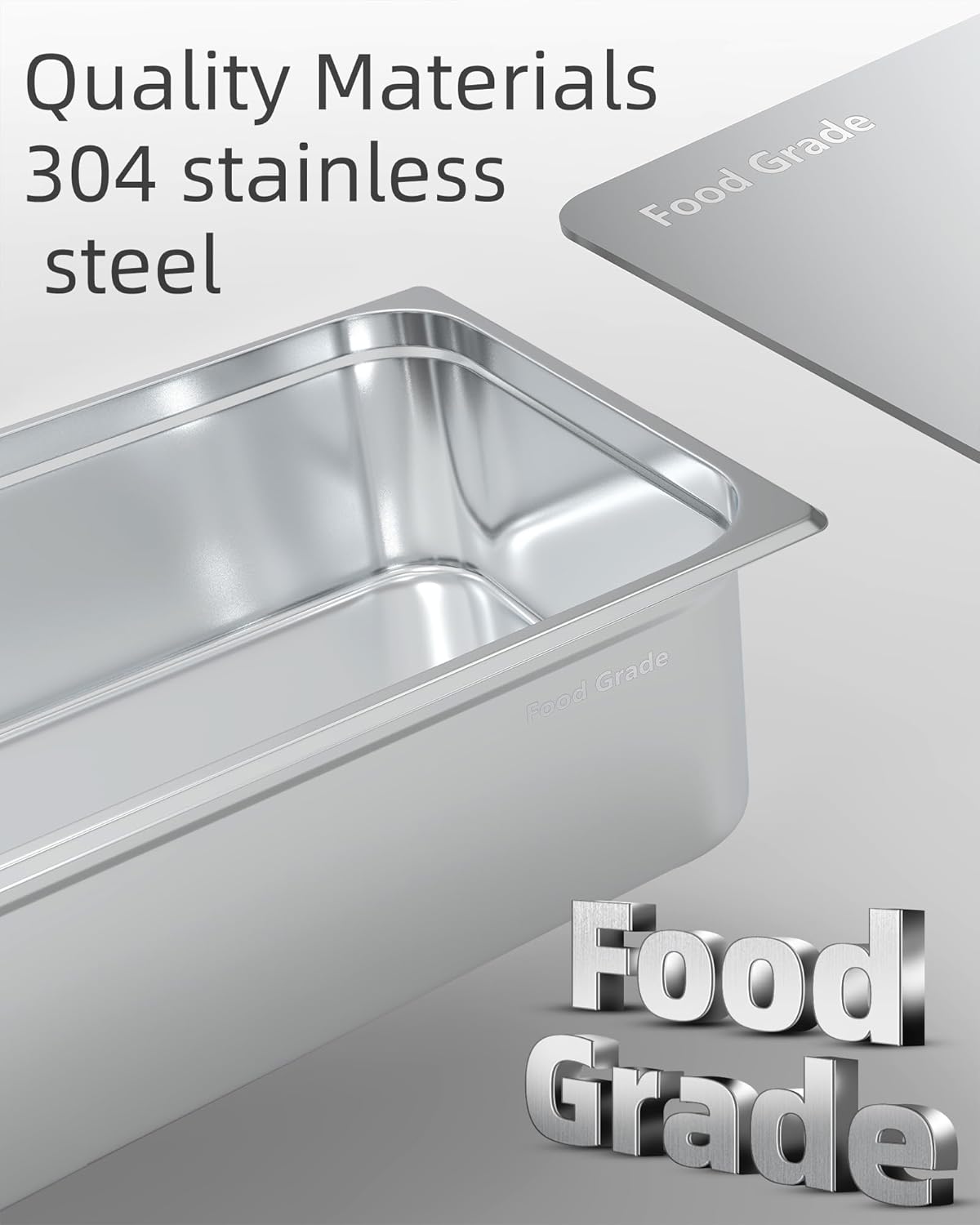 6 Pack Hotel Pans,6" Deep Full Size Steam Table Pans,Full Size Food Pan,Half Size Hotel Pans[NSF Certified],Catering Food Pan Commercial Stainless Steel,No Handle + Lid