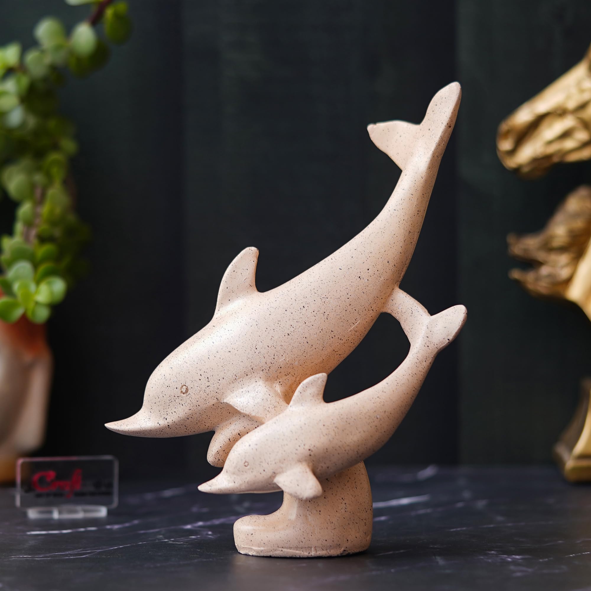 eCraftIndia Set of 2 Dolphin Statues Decorative Showpiece for Home Decor Living Room Bedroom | Gift for Diwali Birthday Housewarming