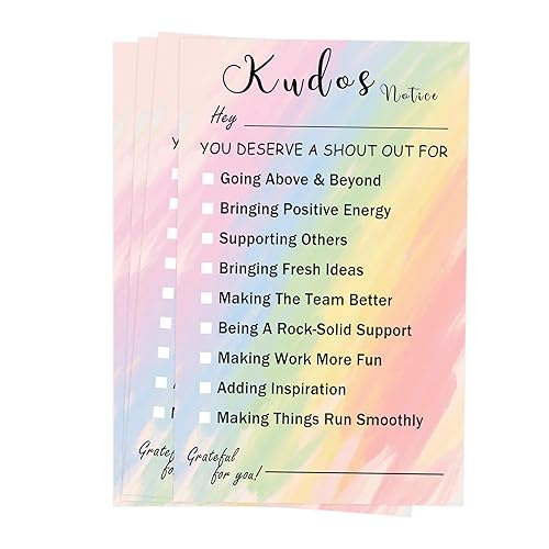 100 Sheets Kudos Notice Cards for Coworkers & Employees 4×6