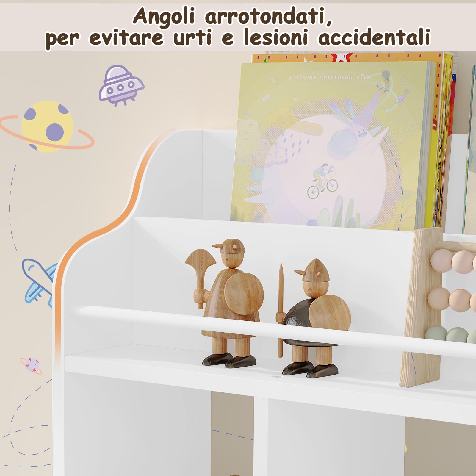 WOLTU Scaffale per Bambini, Scaffale a Muro per Libri, Scaffale a Muro per Libri, Unità di Archiviazione con 3 Cubi Aperti, 4 Pomelli per Appendere, Mobili per Asilo Nido, Bianco