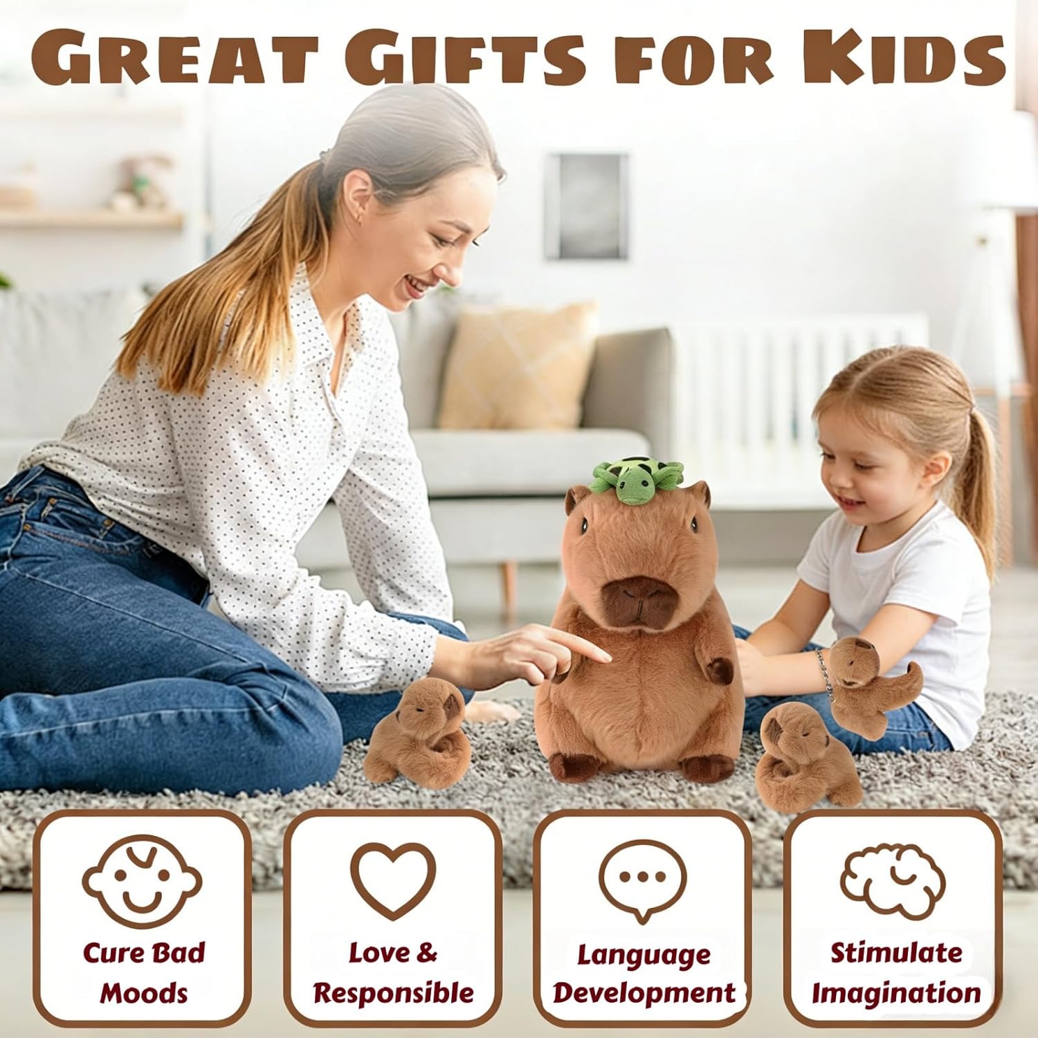 Youthfuljive 5 in 1 Capybara Plush Set 12.8" Mommy Capybara Stuffed Animal with Babies Inside, Stuffed Capybara Plush with 3 Baby Capibaras Peluches Capybara Pillow Plushies Toys for Kids Birthday