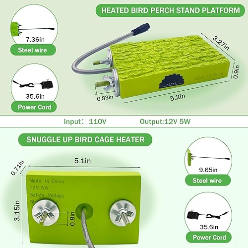 Miniatura 2 de Paquete de 2 calentadores de pájaros para jaula, calentador de pájaros, soporte de perca para loros, pájaros pequeños, mini guacamayos, conure, gris