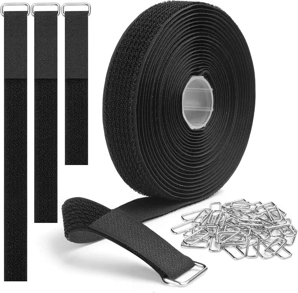 Lonimia Adjustable Nylon Cable Straps, Cut-to-Length Securing Straps with 25 Metal Buckles, Black, 16.4ft