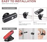 Ensemble de lumières à vélo,USB Feux de vélo rechargeables Feux arrière avant et arrière Feux phares et feux de queue Super lumineux LED Lampes à vélo étanches,USB Lampes à vélo pour tous les vélos, Montagne, Route