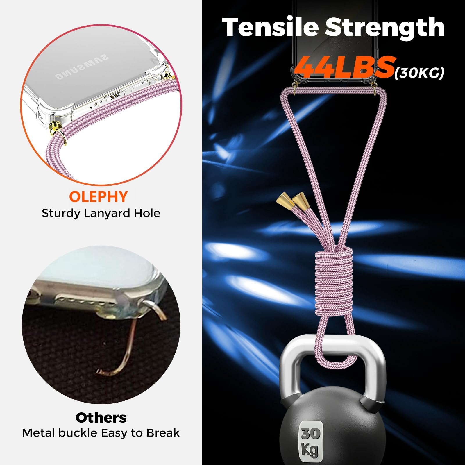 OLEPHY Trasparente Cover con Cordino per Samsung Galaxy A35 5G, Morbida Custodia con Regolabile Collana, [Antiurto] [Rimovibile] Case con Laccio Tracolla, Oro Rosa