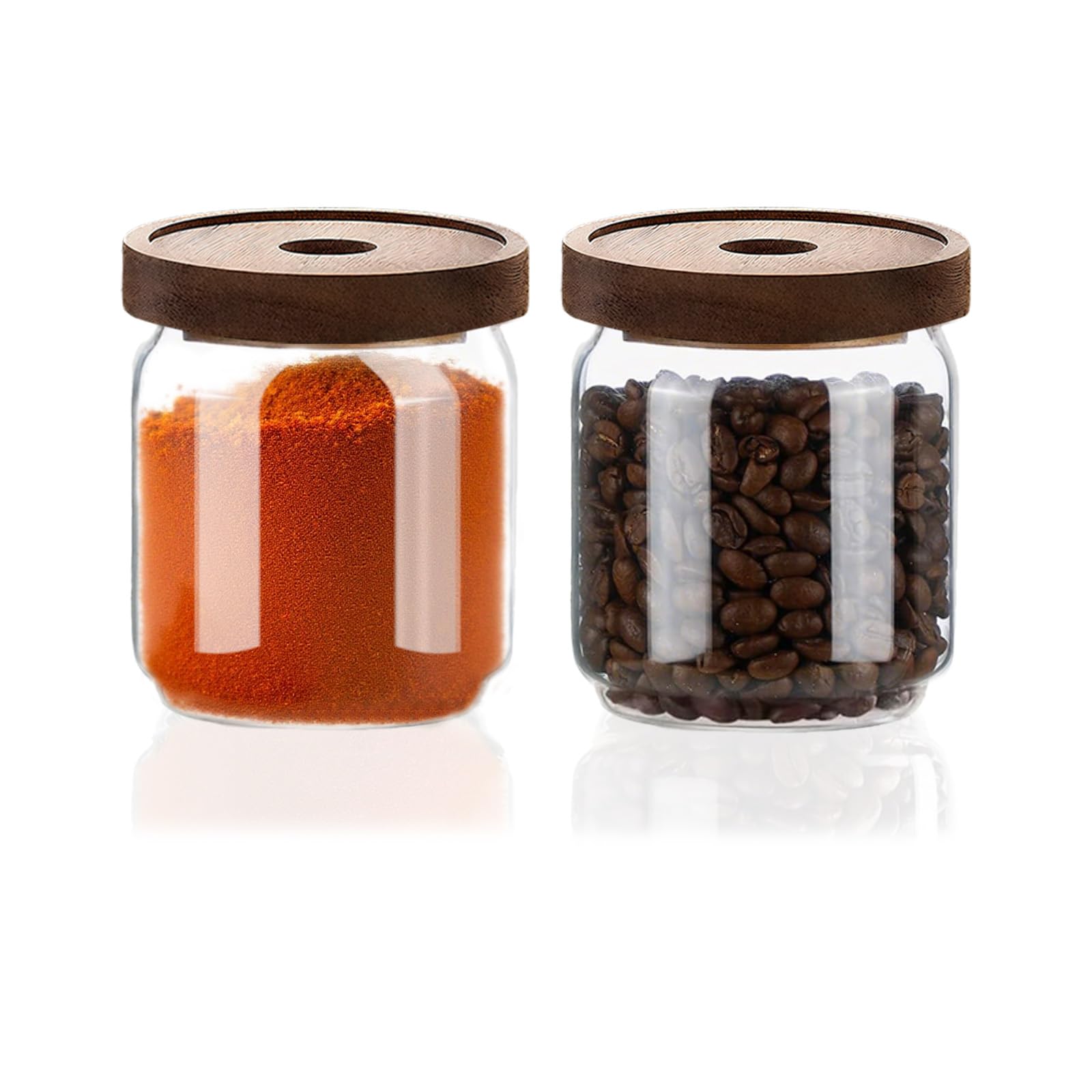 Glass Jars with Airtight Wood Lids, 500 ML Small Kitchen Pantry Storage Containers