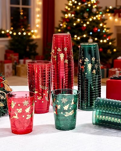 Miniatura 3 de Ciaell Paquete de 60 vasos de plástico navideños  Vasos desechables rojos y verdes de 10 onzas  Copas de vino de Navidad para suministros de fiesta