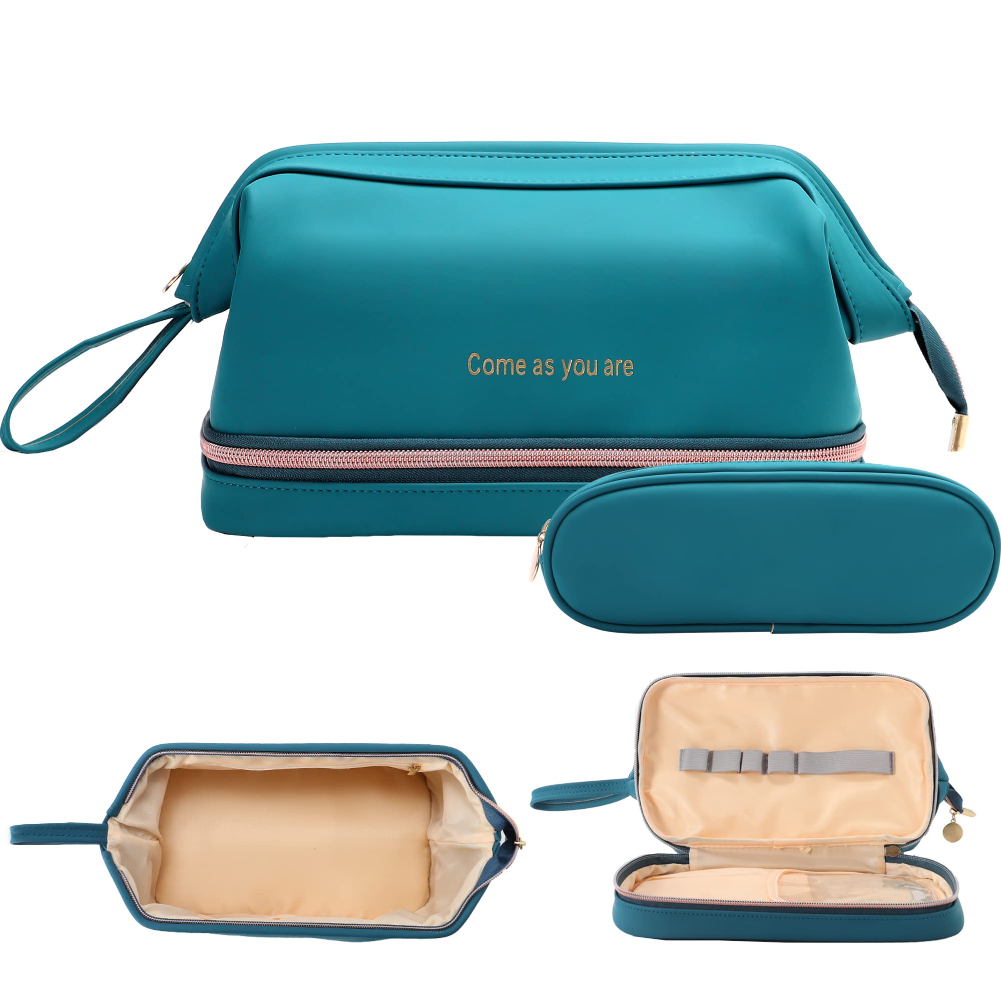 LONEDREAM Leather Makeup Bag, Makeup Bag Cosmetic Bag for Women 3in1