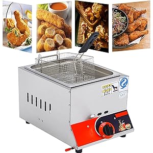 Freidora de Gas Comercial, freidora de Gas LPG para encimera, Acero Inoxidable, freidora Doble de Gran Capacidad de 11 l, con cestas extraíbles, Potencia de Fuego Ajustable, fácil de Limpia