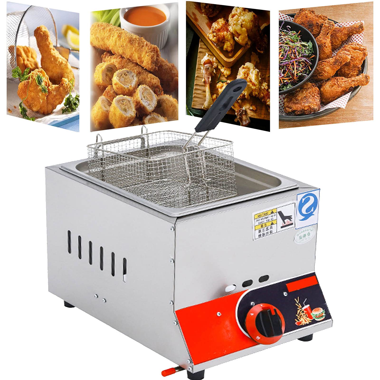 IUokLU Fryer Commercial Gas Fryer,Countertop LPG Gas Fryer,Stainless Steel,22L Large Capacity Double Fryer,with Removable Baskets,Adjustable Firepower(Gas Single Tank)