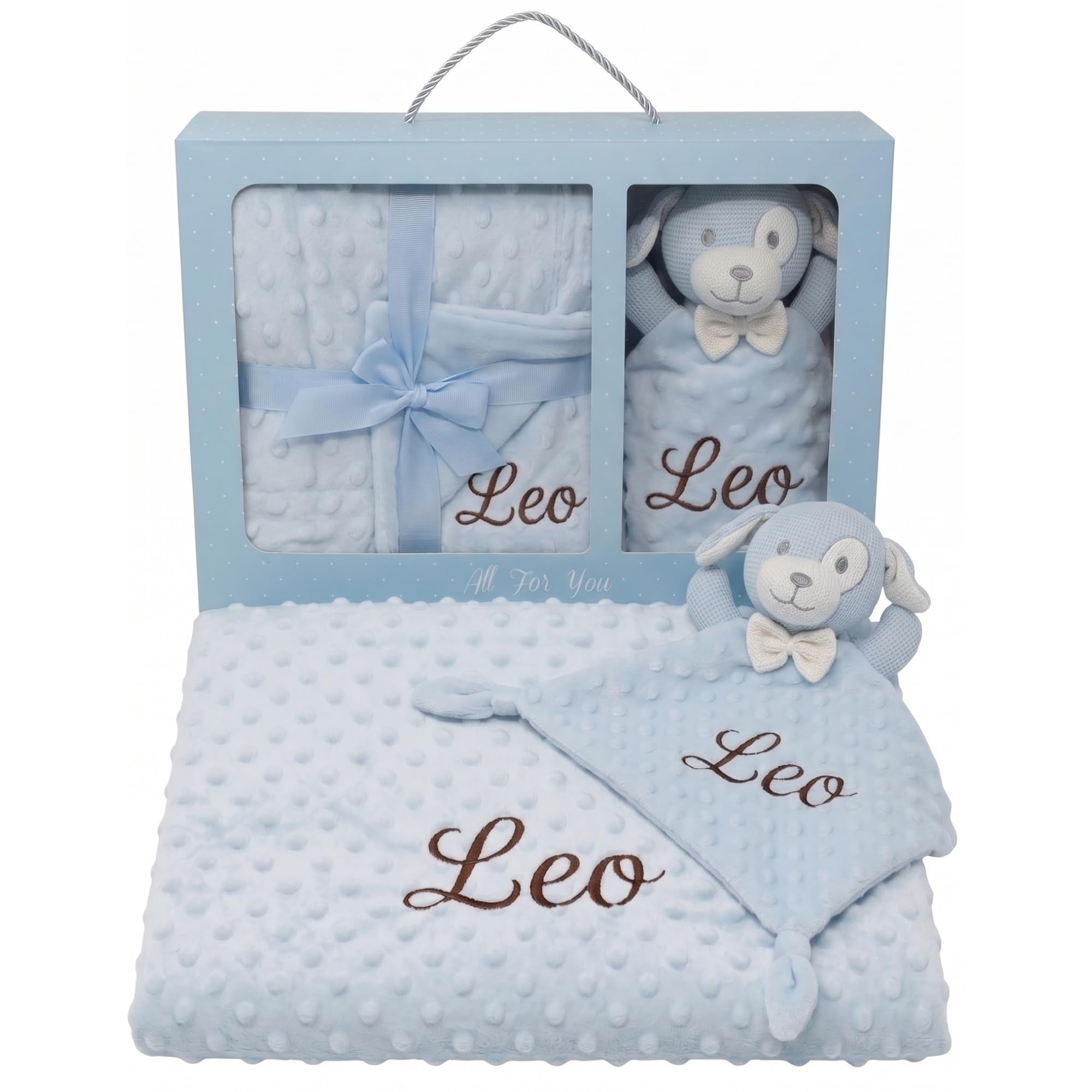 Pack Manta Bebé Personalizada con Nombre Bordado con Doudou Crochet Regalo Personalizado Bebe Recién Nacido Niño Niña Mantita Suave 110x80 cm Dou Dou 25x25 cm Apego Baby Shower Bautizo — view 8