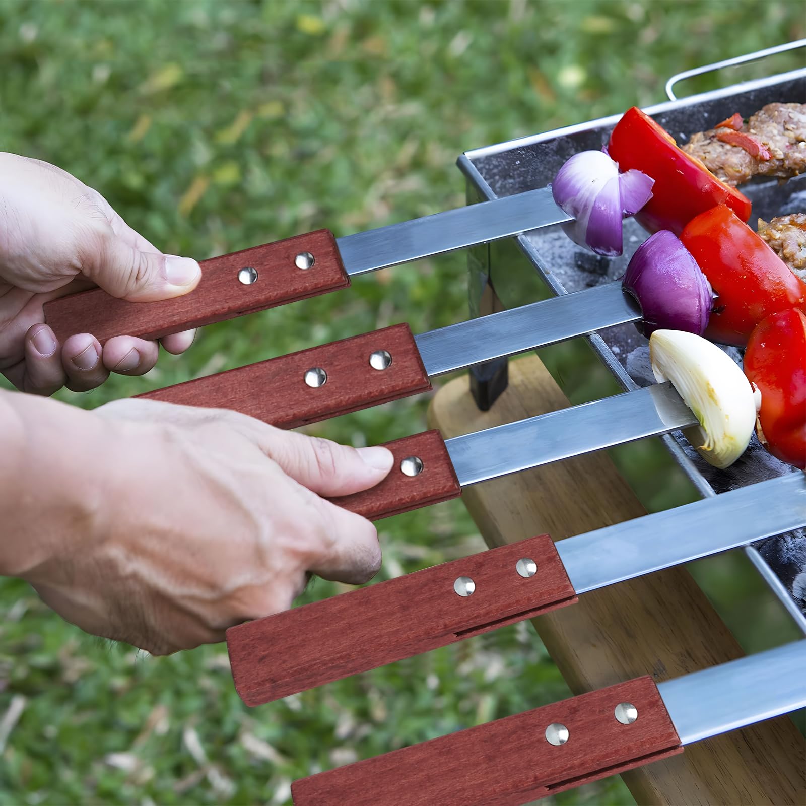 LALAGO 10 pezzi di spiedini piatti in acciaio inox, spiedini Adana da 59,4 cm, spiedini extra lunghi per barbecue, spiedini per carne, forchetta per carne, spiedini in metallo, accessori per barbecue