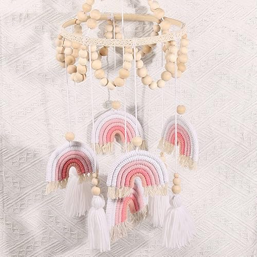 Miniatura 6 de Móvil bohemio para cuna de bebé, móvil neutro para cuna, móvil de cuna para niñas, decoración de macramé arcoíris, cuna bohemia móvil para
