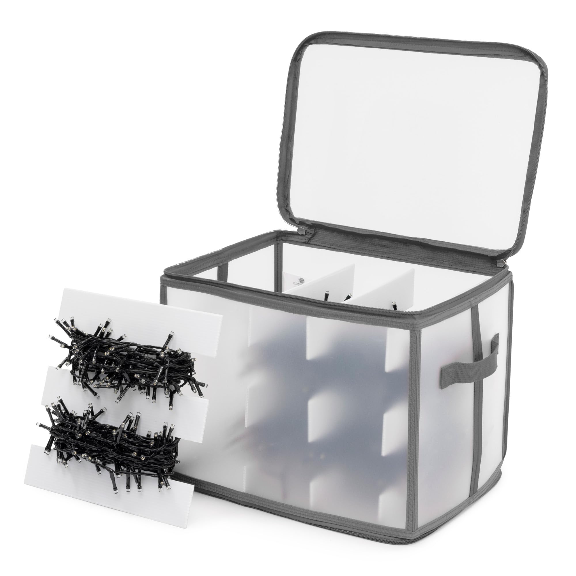 Christmas Village Icicle Lights Storage Decorations Holder Large Plastic Bag Box Cube Xmas Perfect for Light Baubles Tinsel – Frost Transparent (Grey)