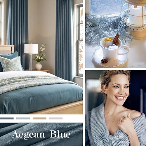 Miniatura 2 de Lazzzy Cortinas opacas de terciopelo azul, cortinas con aislamiento térmico de 84 pulgadas de largo, cortinas para dormitorio, sala de estar,