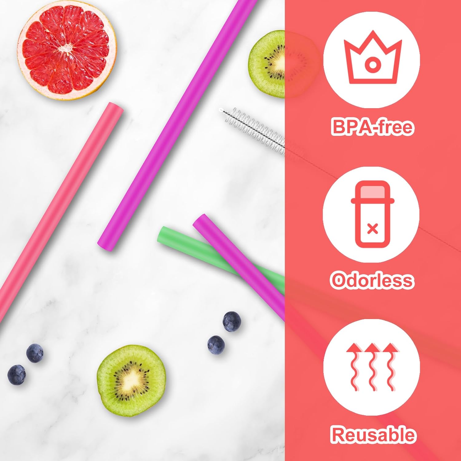 6pcs Straw Replacements for Owala FreeSip Sway 40oz, Reusable Plastic Straws with Cleaning Brush for Owala FreeSip Tumbler 40oz, Water Bottle 40 oz Accessories Parts (Purple, Pink, Green) - Image 5