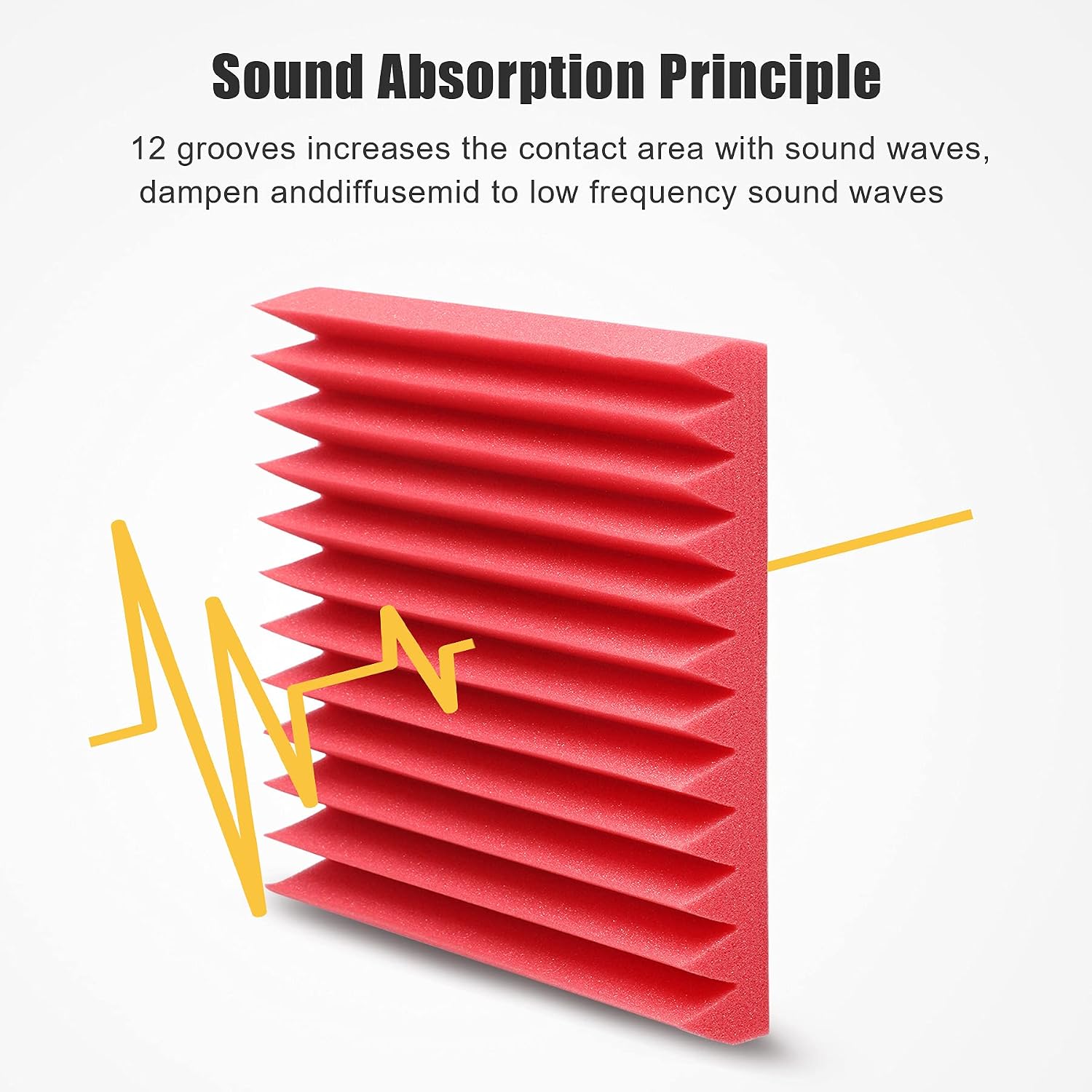 12 Pack Set Acoustic Foam Panels 2" × 12" × 12" Red Wedges Tiles Fireproof Soundproof Foam Sound Absorbing Noise Cancelling Panels for Recording Studios, Home, Offices Walls Ceiling