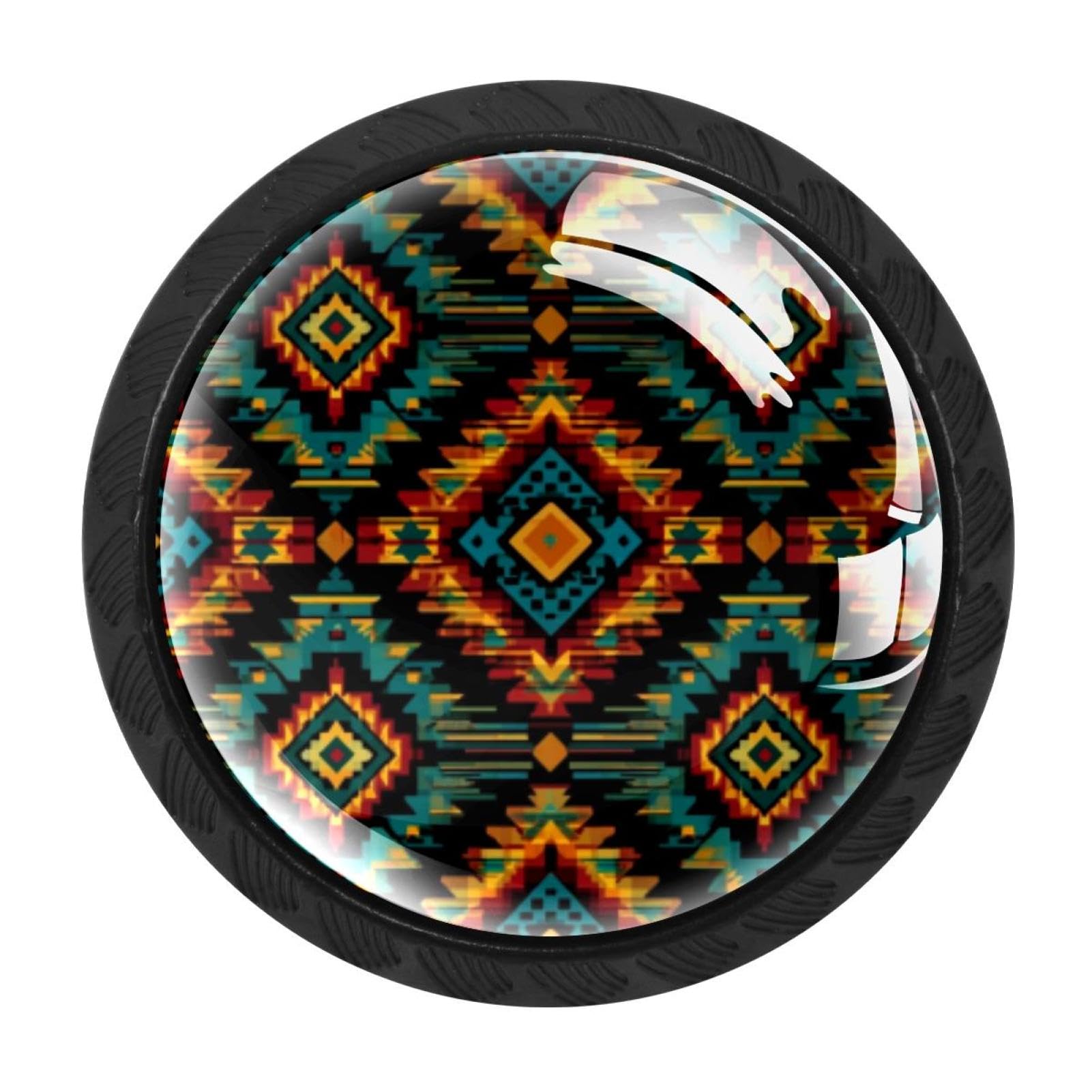 CHENZZZZ 4 Pieces Ancient Echoes Aztec Geometric Drawer Knobs, 35mm Black Cabinet Knobs, Drawer Pulls and Knobs, Dresser Drawer Knobs, Cabinet Hardware Kitchen Cabinet Knobs