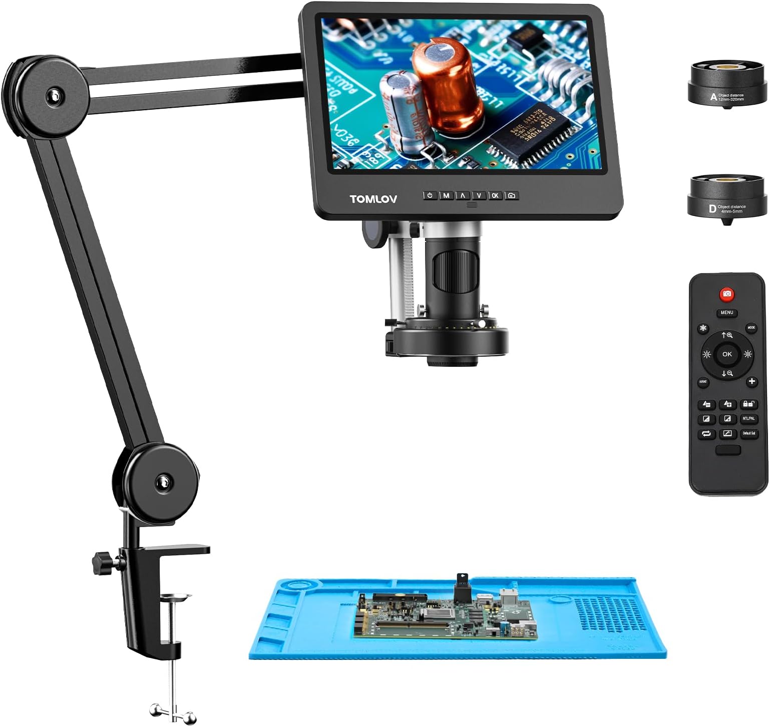 DM602 Flex Digital Soldering Microscope - 2000x Magnification, Flexible Arm, 10.1" HDMI with 3 Lens & Ring Light, Electronic Repair Mat Included, 64GB