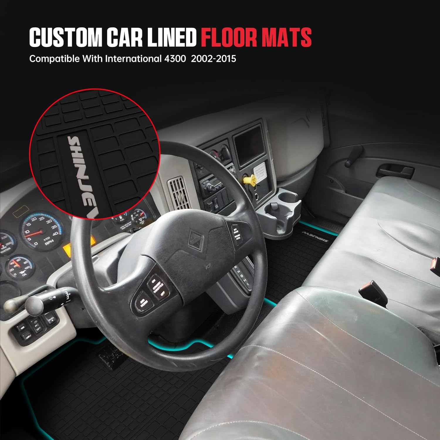 Floor Mats Compatible with International 4100 4300 4400 (2002-2015),7300 7400 7500 7600 7700 (2002-2015), Truck Floor Mats for International Accessories Heavy Duty Includes 2 PCS Set