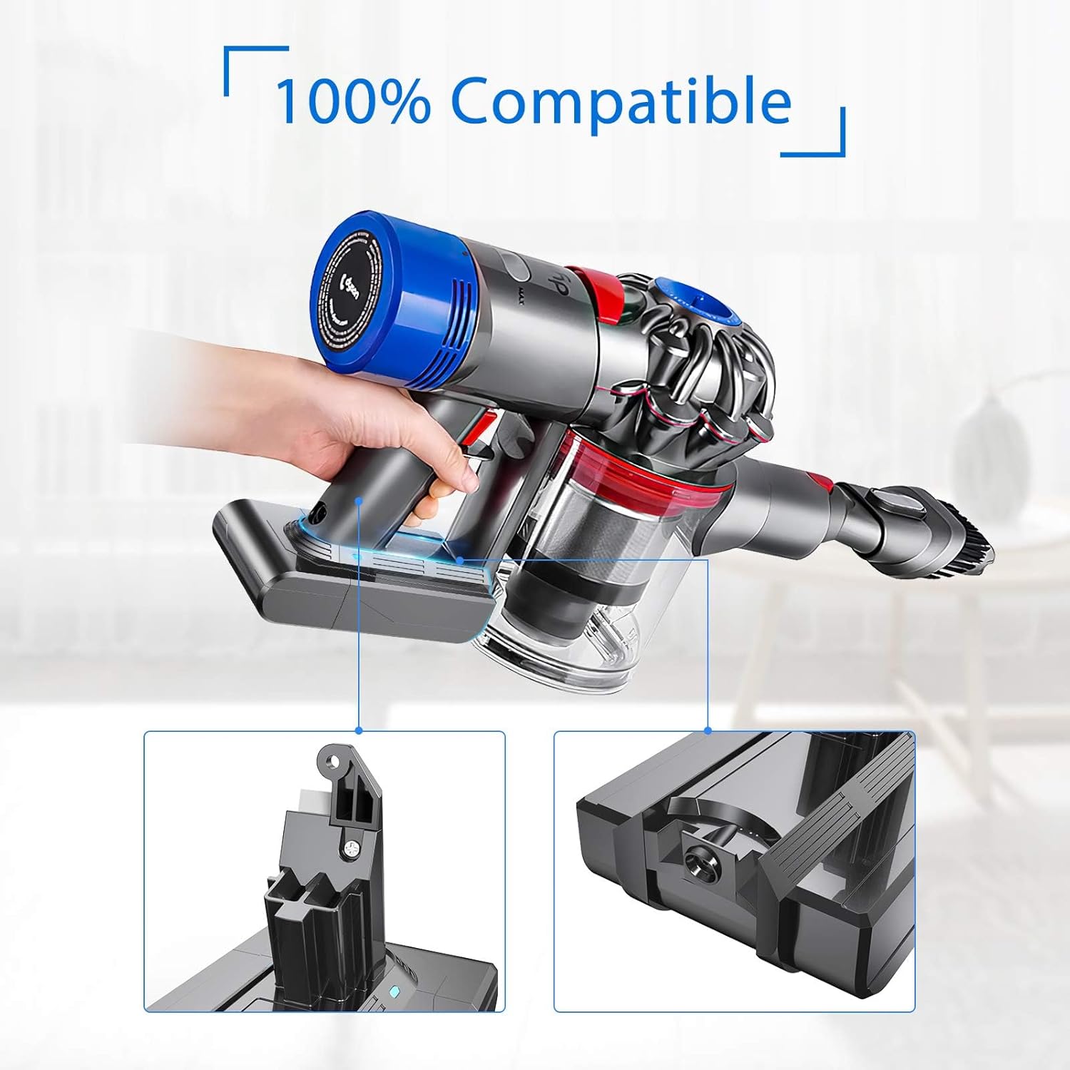 Condition photo showing New/Like New for YABER 6000mah V6 Battery Replacement for V6 21.6V Battery DC58 DC59 DC61 DC62 Animal DC72 DC74 595 650 770 880 SV03 SV04 SV06 SV07 SV09 Handheld Cordless Vacuum Cleaner (2*Pre-Filter)