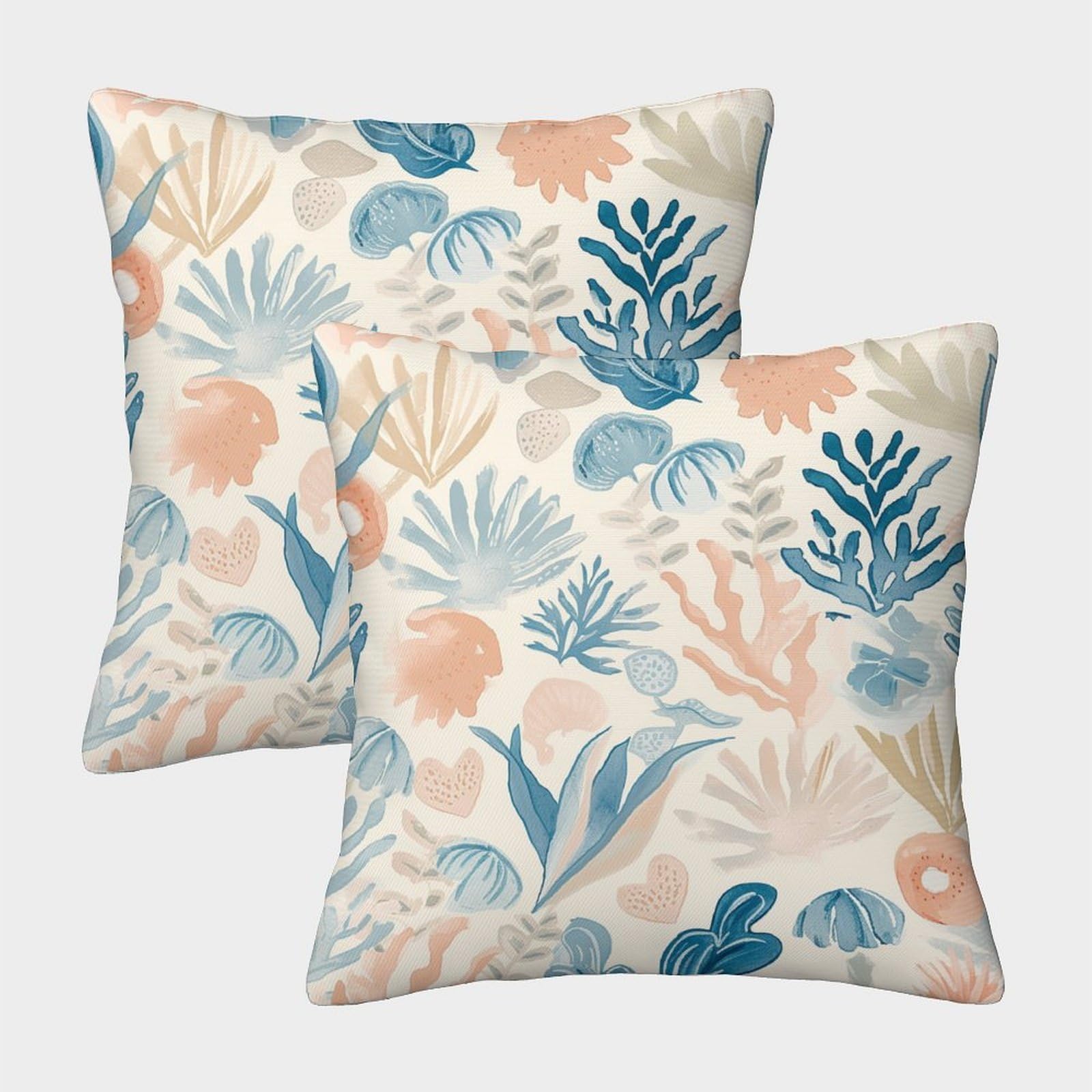 kaiyun 2 Pack Seaweed,Coral, Seaside Pattern Luxury Digital Printed Soft 3D Themed Square Cushion Cover 45x45cm
