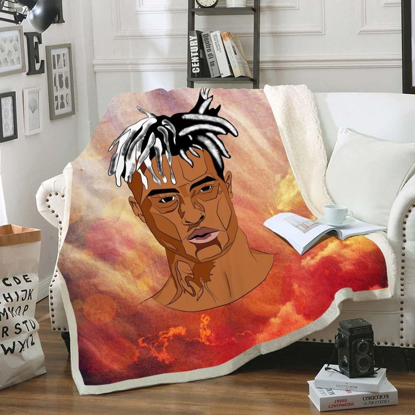 Black African Man Art Fleece Blanket White Short Hair Men