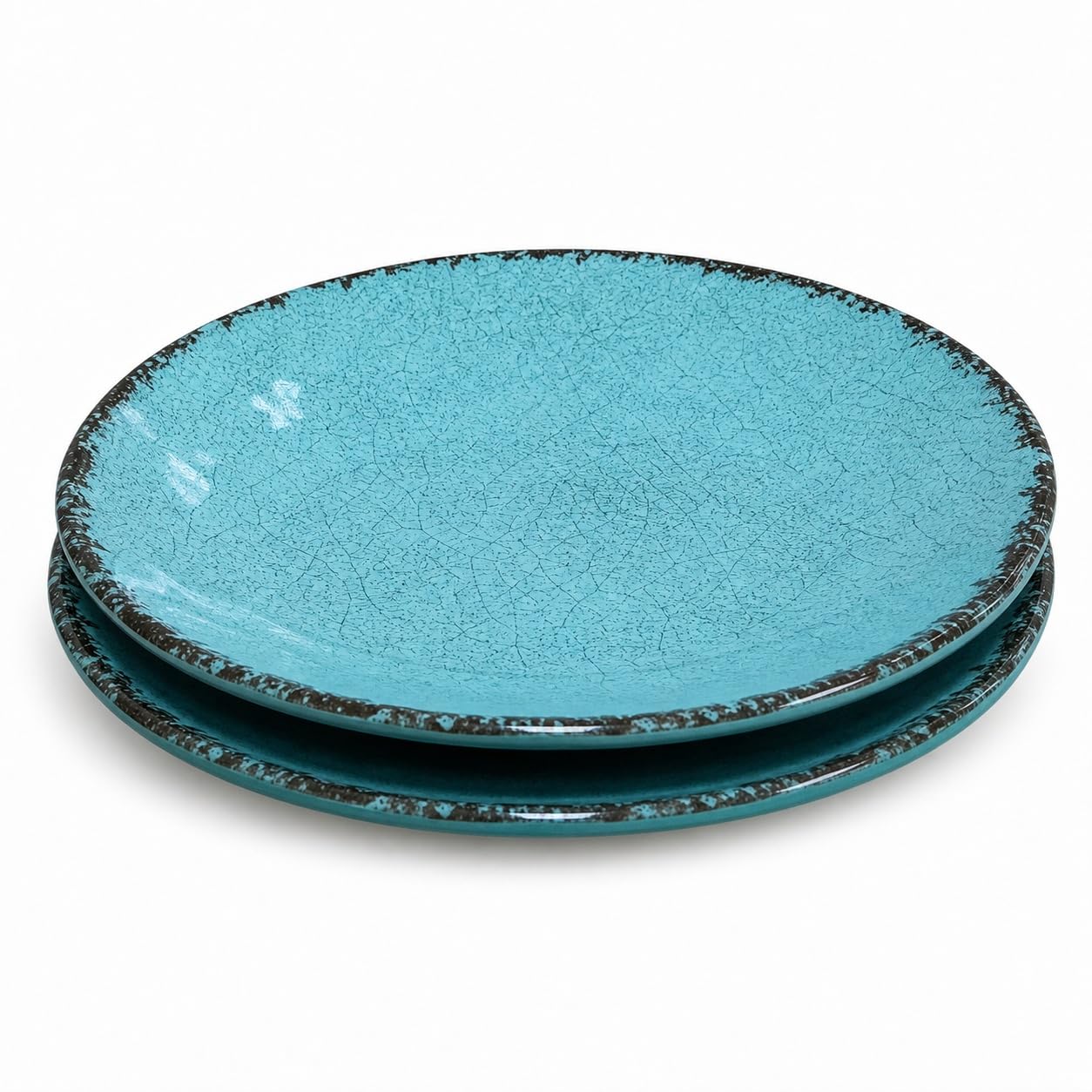 Pack 2 Platos Llanos Melamina 25,5 cm Azul Turquesa | Efecto Cerámica Artesanal Craquelado | Vajilla Ceracor Resistente a Roturas, Apta Lavavajillas