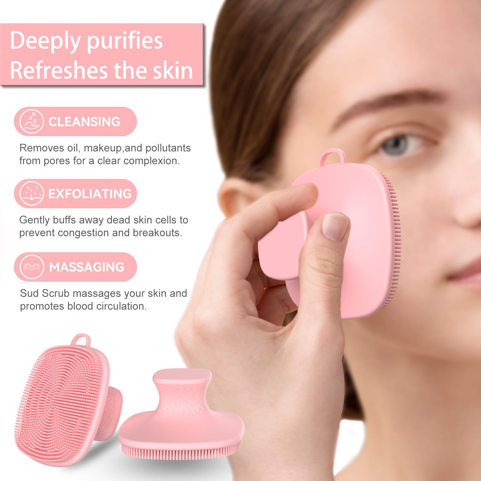 2 Pack Face Scrubber,Silicone Facial Cleansing Brush for Men & Women,Reusable Gentle Facial Waterproof Cleansing Skin Brush Exfoliating Scrubber for Sensitive Skin (Black/Pink)