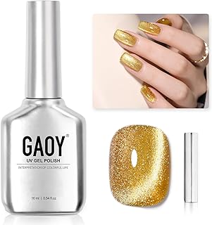 GAOY Gold Glassy Cat Eye Gel Nail Polish, 16ml Glitter Holographic Nail ...