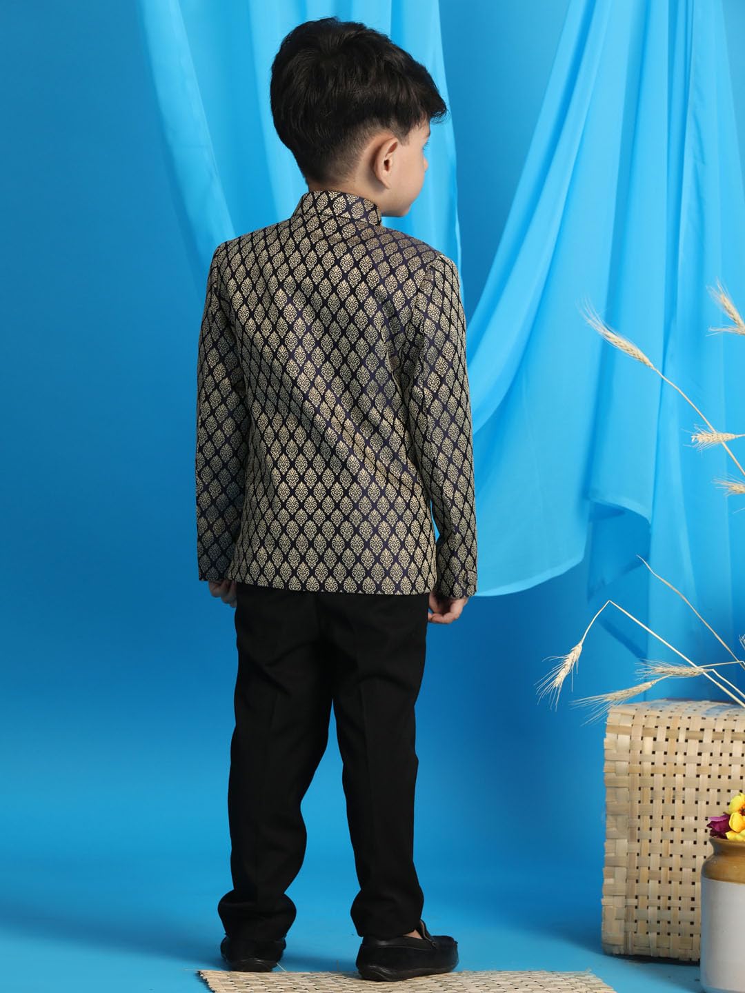 Jbn Creation Vastramay Boys' Navy Blue Jacquard Jodhpuri Bandhgala (B1386)