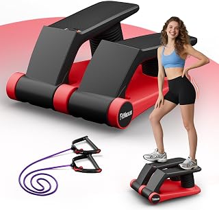 Air Compression Resistance Stepper – Adjustable Mini Stair Climber for Home Cardio Workout, Portable Stepper Machine with LCD Display, 5-Level Adjustable Resistance, Non-Slip Pedals (Red and Black)