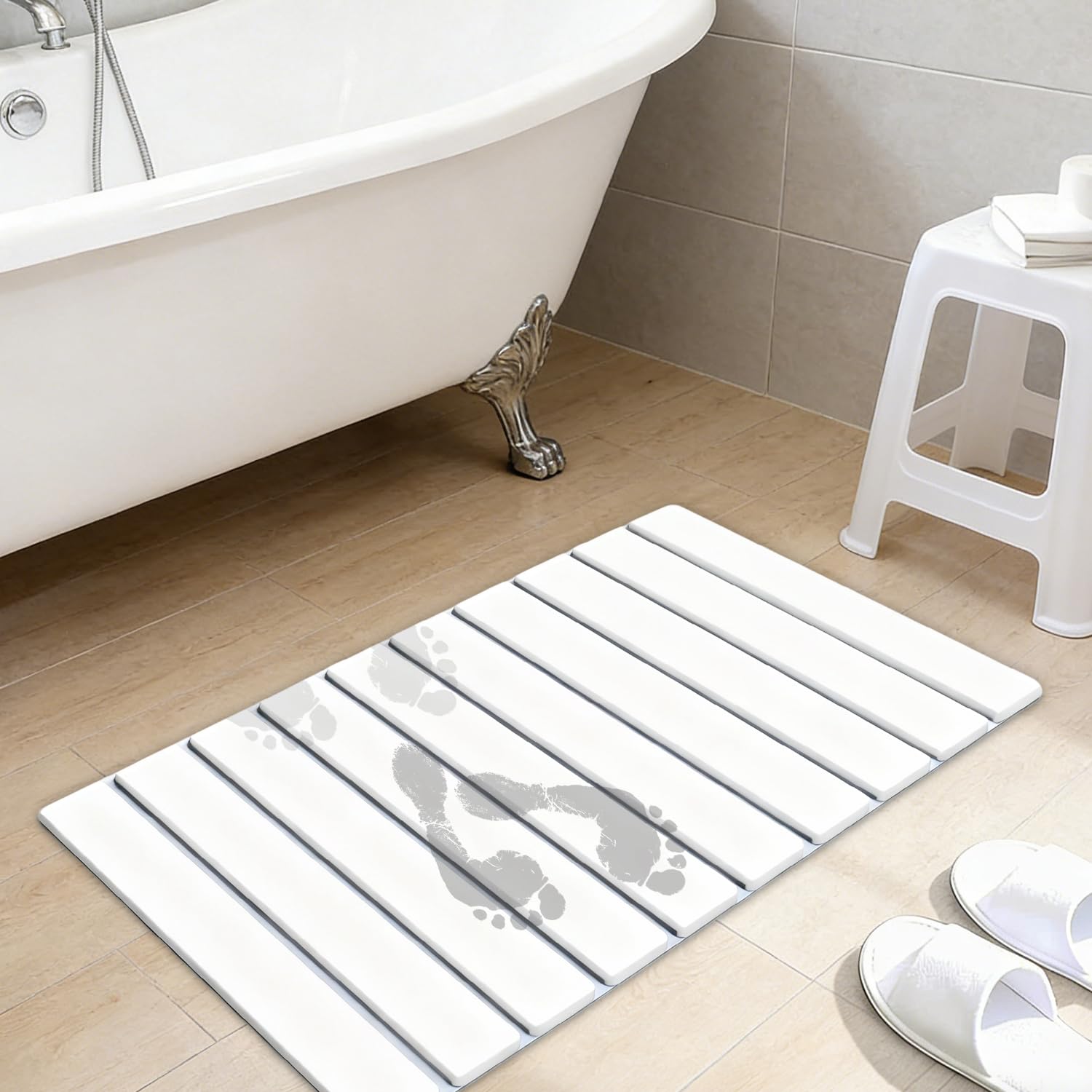 Alfombrilla de baño, Alfombrilla de baño de Piedra, de Secado rápido, se Puede Utilizar en la Cocina, Plegable para el Almacenamiento, Alfombrilla de Goteo (Blanco)