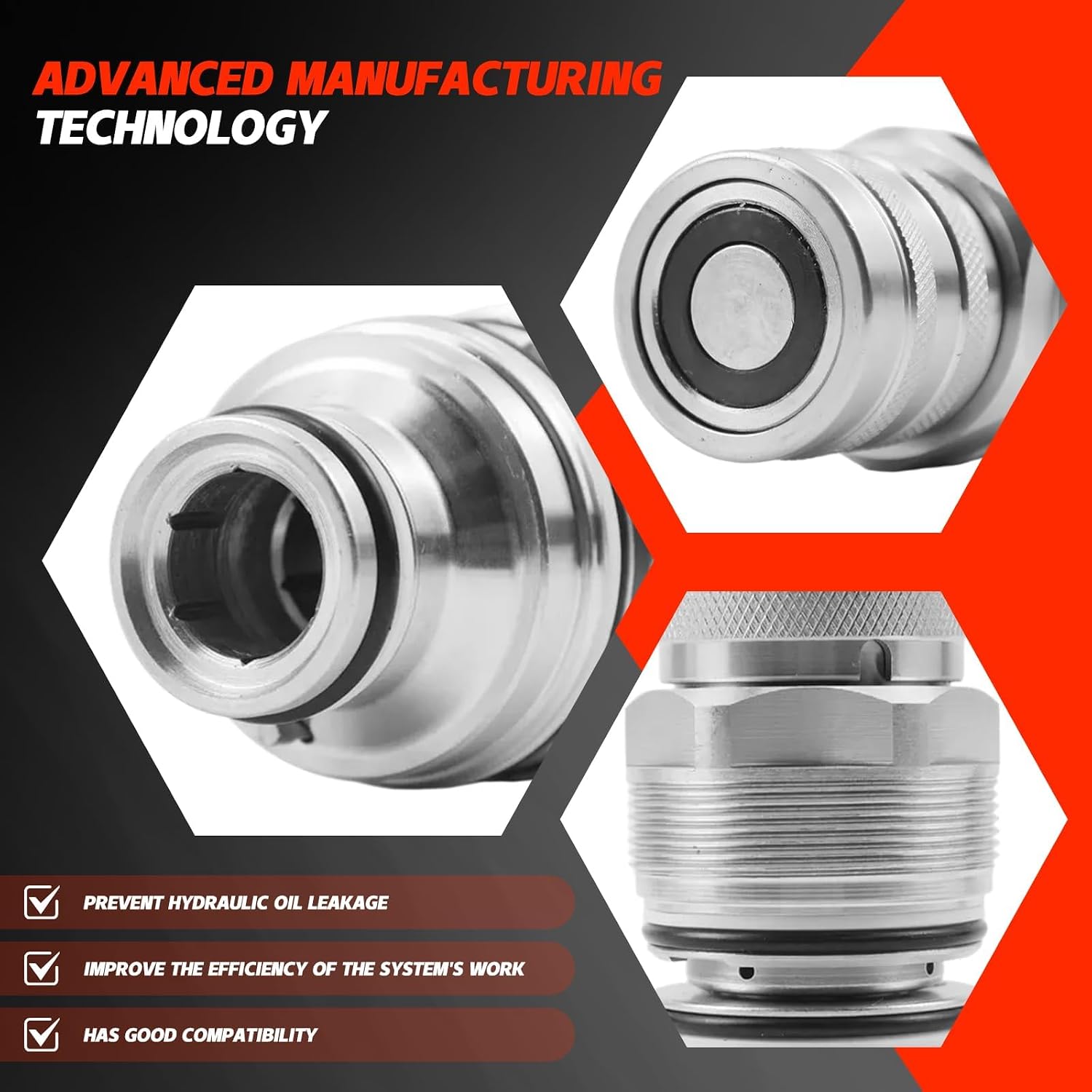 6679837 6680018 Hydraulic Flat Face Connect Coupler Kit for Bobcat S130/S160/T140/753 46mm Thread Male & Female Coupler Kit 753-883, A220 - A770, S130 - S770, T140 - T870