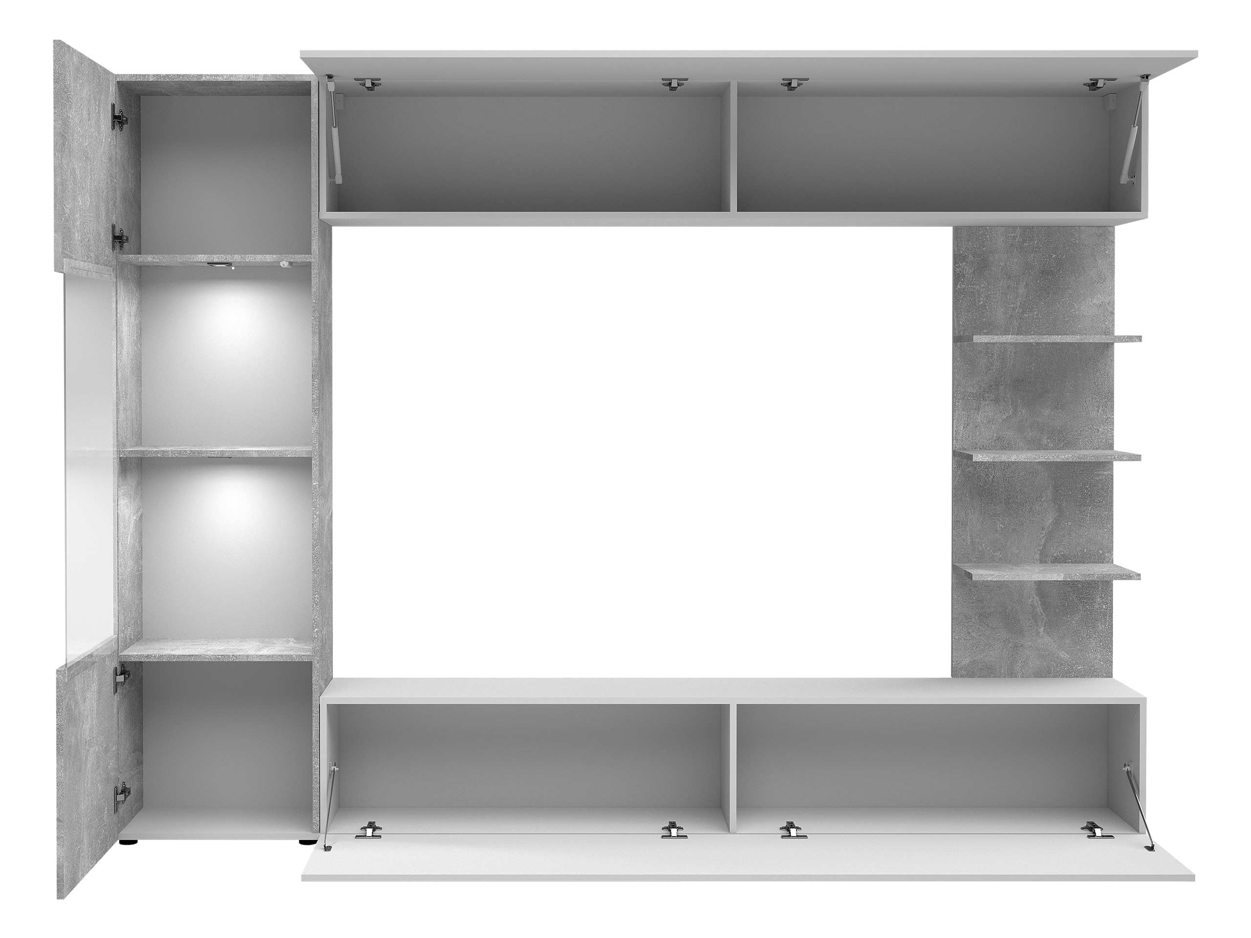 Lazando meuble de salon composé d'un mur d'extension, mur de média, armoire avec meuble suspendu, vitrine, TV bas et étagère murale (cachemire/chêne crèmone)