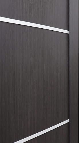 Miniatura 5 de Barn - Puerta corrediza marrón de 28 x 80 pulgadas con herrajes de acero inoxidable  Planum 0030 Wenge  Juego de perchas plateadas de 6.6 pies