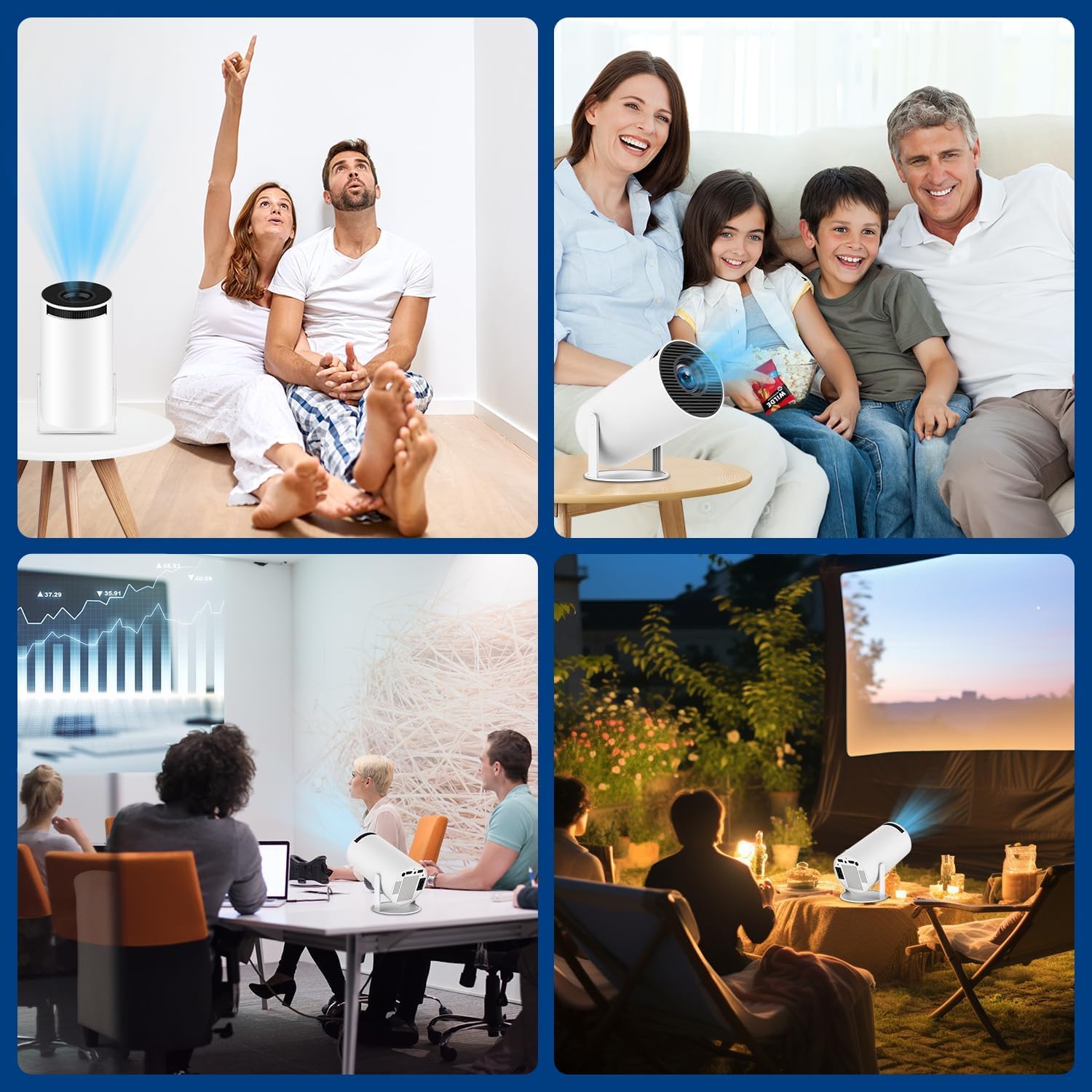 Mini proiettore con WiFi e Bluetooth, supporto 4K 1080P Proiettore portatile, 170 ANSI, rotazione di 180°, correzione trapezoidale automatica, proiettore video schermo 40"-130" per laptop/PC