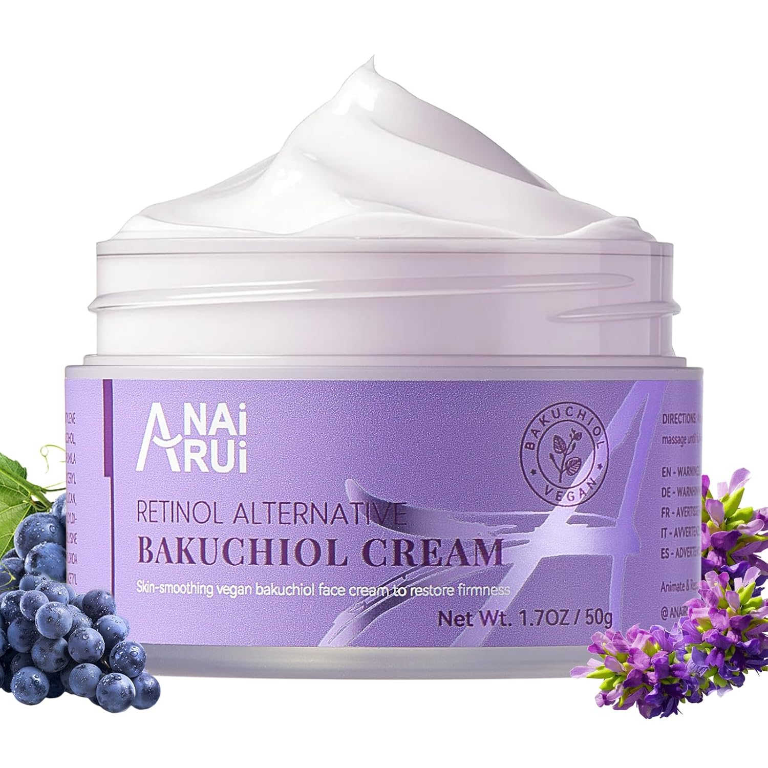 ANAI RUI Bakuchiol Face Cream for Women - Natural Retinol Alternative Anti Aging Moisturizer with Squalane & Collagen, Hydrating Wrinkle Cream for Day&Night Use 1.7 Oz