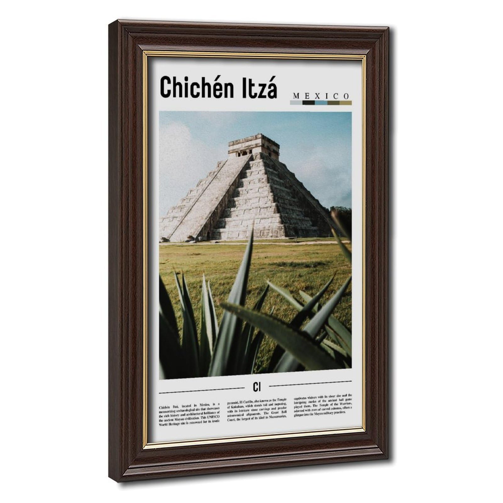 Wcyb Mokume Gane Frame Chichén Itzá Yucatán Mexico Scenery Travel Prints Posters Canvas Deco Paintings Wall Art For Office Living Room Hangable Frame 20" L X 30" W