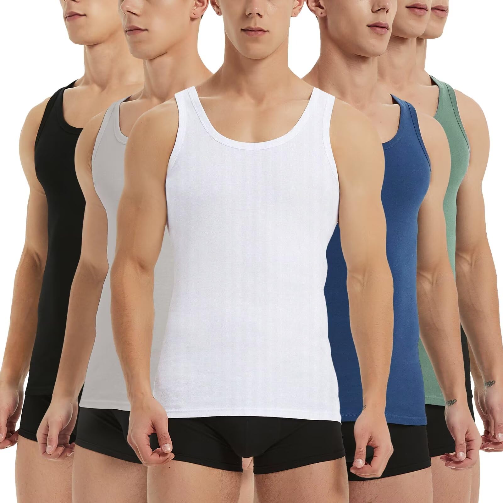IceReco Canottiera Uomo 100% Cotone (Pacco da 5) Canotta Uomo Palestra Running Sportive Canottiere, Bianco Nero Grigio Marino Oliva, S-5XL